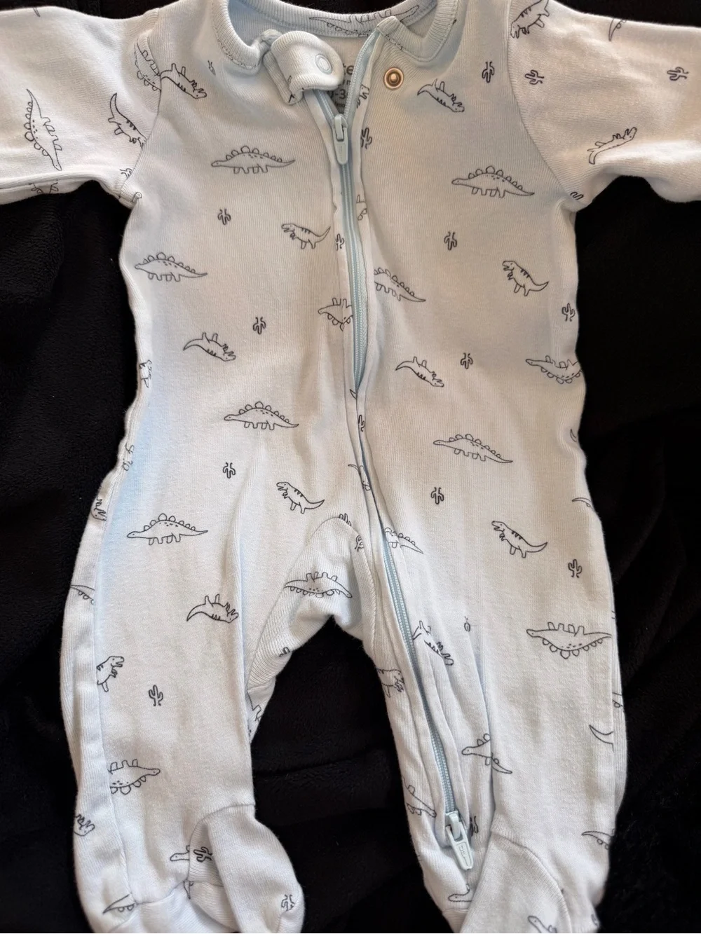 Carter's Light Blue Dino Zip-Front Footed One-Piece